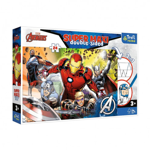 Детские пазлы SUPER МАХІ Marvel 'Вместе сильнее' Trefl 41007 24 элемента, с раскраской