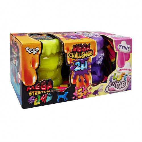 Вязкая масса '2 в 1 'Mega Stretch Slime' и 'Fluffy Slime' FLS-03-01U укр Желто-фиолетовый