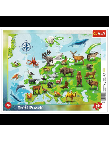 Пазлы Trefl 31341 (Рамочные) - 'Карта Европы с животными' / 25 элементов