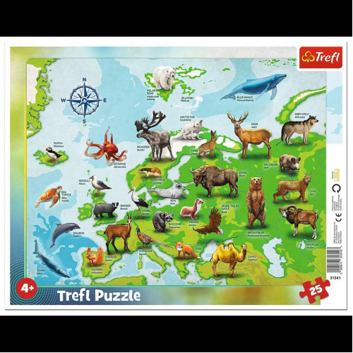 Пазлы Trefl 31341 (Рамочные) - 'Карта Европы с животными' / 25 элементов