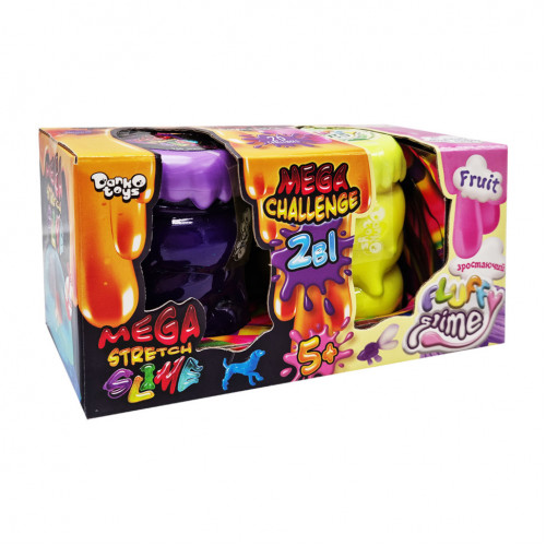 Вязкая масса '2 в 1 'Mega Stretch Slime' и 'Fluffy Slime' FLS-03-01U укр Фиолетово-желтый