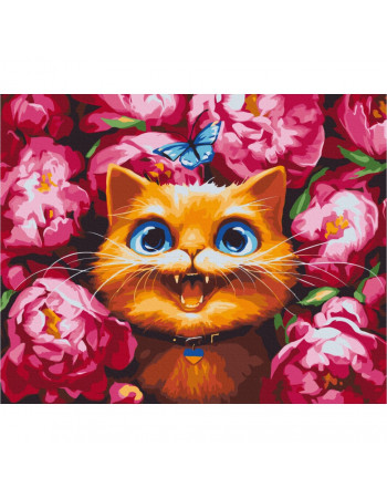 Картина по номерам 'Мур в пионах' © Марианна Пащук BS53696  Brushme 40х50 см