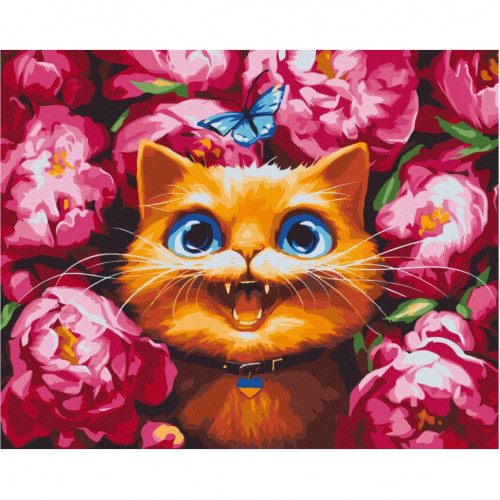 Картина по номерам 'Мур в пионах' © Марианна Пащук BS53696  Brushme 40х50 см
