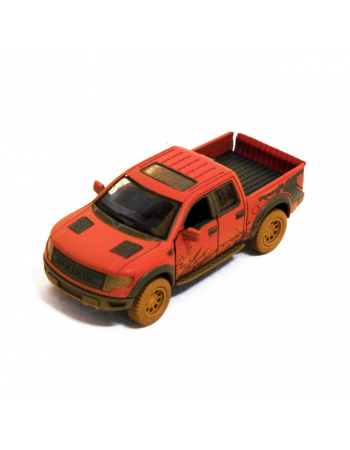 Детская модель машинки пикап Ford F-150 SVT Raptor-Supercrew Muddy Kinsmart KT5365WY инерционная, 1:46 Red