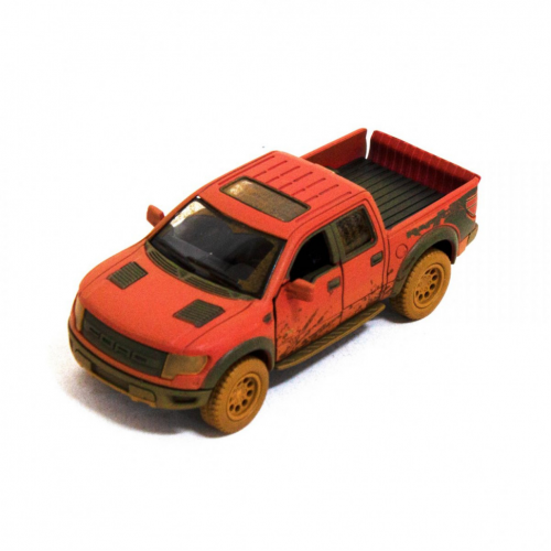 Детская модель машинки пикап Ford F-150 SVT Raptor-Supercrew Muddy Kinsmart KT5365WY инерционная, 1:46 Red