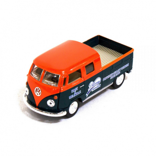Детская модель машинки Volkswagen Bus Double Cab Pickup Delivery 1963 Kinsmart KT5396W инерционная, 1:34 Orange
