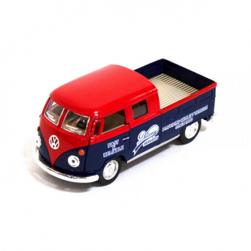 Детская модель машинки Volkswagen Bus Double Cab Pickup Delivery 1963 Kinsmart KT5396W инерционная, 1:34 Red