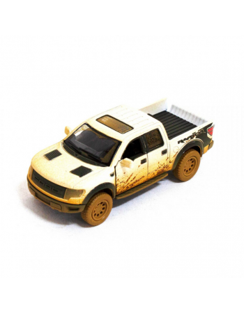 Детская модель машинки пикап Ford F-150 SVT Raptor-Supercrew Muddy Kinsmart KT5365WY инерционная, 1:46 White