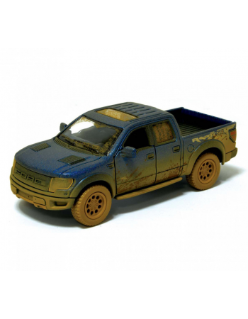 Детская модель машинки пикап Ford F-150 SVT Raptor-Supercrew Muddy Kinsmart KT5365WY инерционная, 1:46 Blue