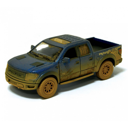 Детская модель машинки пикап Ford F-150 SVT Raptor-Supercrew Muddy Kinsmart KT5365WY инерционная, 1:46 Blue