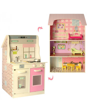 2 в 1 — Дерев'яний будиночок для ляльок + Кухня (аналог KidKraft) арт. 2578