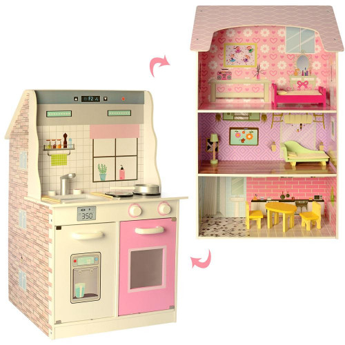 2 в 1 — Дерев'яний будиночок для ляльок + Кухня (аналог KidKraft) арт. 2578