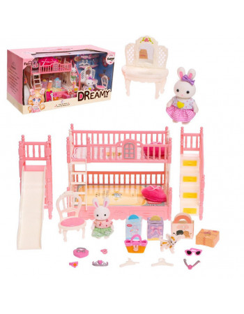 Набір лялькових меблів 'Спальня' із фігурками зайчиків (аналог Sylvanian Families) арт. 6638