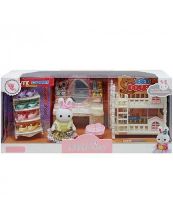 Набір лялькових меблів 'Спальня' з фігуркою зайчика (аналог Sylvanian Families) арт. 6690