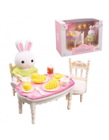 Набір меблів 'Стіл зі стільцями' з фігуркою зайчика (аналог Sylvanian families) арт. 6621-3