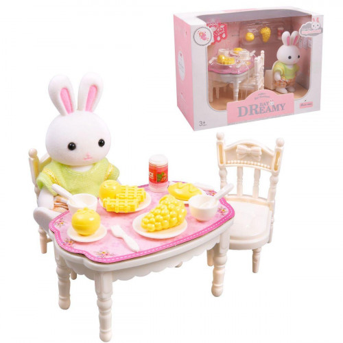 Набір меблів 'Стіл зі стільцями' з фігуркою зайчика (аналог Sylvanian families) арт. 6621-3