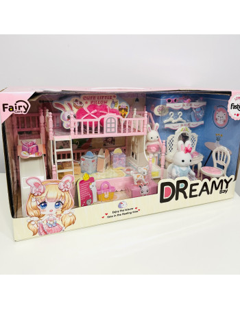 Набір лялькових меблів 'Спальня' із фігурками зайчиків (аналог Sylvanian Families) арт. 6638