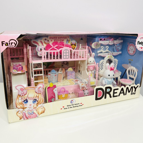 Набір лялькових меблів 'Спальня' із фігурками зайчиків (аналог Sylvanian Families) арт. 6638