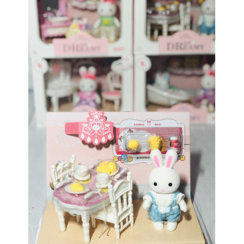 Набір меблів 'Стіл зі стільцями' з фігуркою зайчика (аналог Sylvanian families) арт. 6621-3