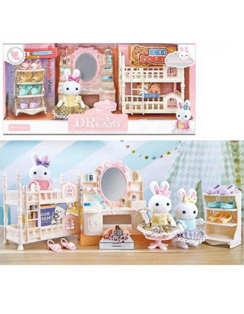 Набір лялькових меблів 'Спальня' з фігуркою зайчика (аналог Sylvanian Families) арт. 6690
