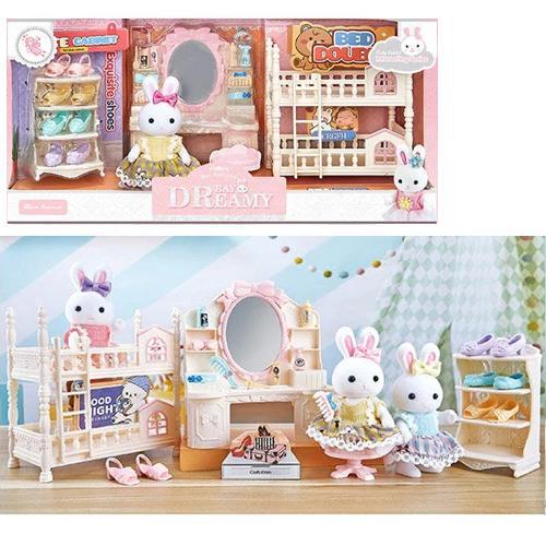 Набір лялькових меблів 'Спальня' з фігуркою зайчика (аналог Sylvanian Families) арт. 6690