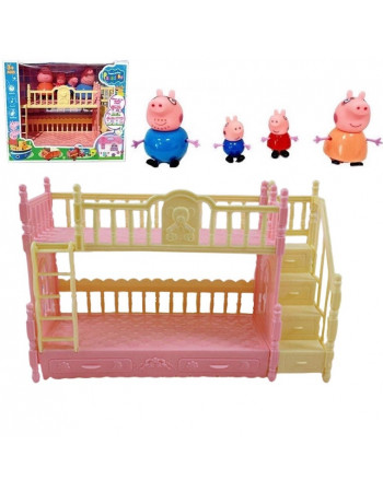 Ігровий набір - ліжко та 4 фігурки 'Свинка Пеппа' (Peppa Pig) арт. YQ 716