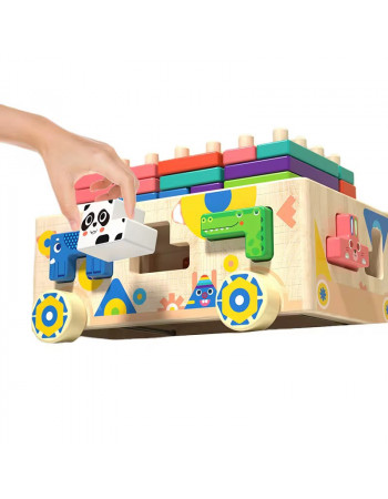 Дерев'яна розвиваюча іграшка 3в1 (сортер/геометрика/каталка) арт. C 71011