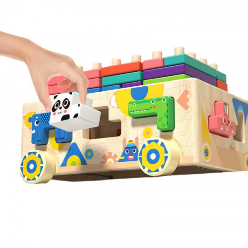 Дерев'яна розвиваюча іграшка 3в1 (сортер/геометрика/каталка) арт. C 71011