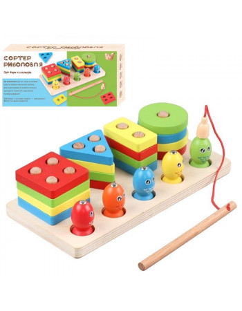 Дерев'яна іграшка 2 в 1 - сортер 'геометрика' та магнітна рибалка арт. 40426