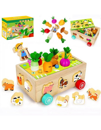 Дерев'яна розвиваюча іграшка 4в1 (сортер/грядка/черв'ячки/каталка) арт. C 71017