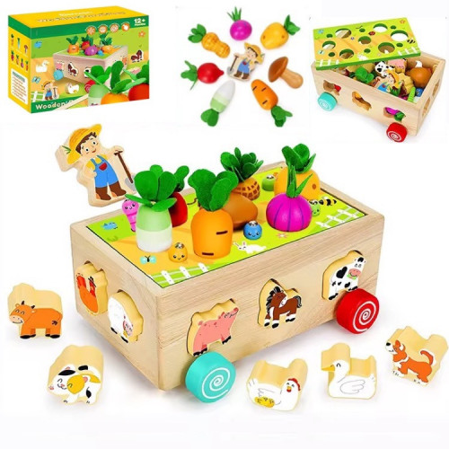 Дерев'яна розвиваюча іграшка 4в1 (сортер/грядка/черв'ячки/каталка) арт. C 71017