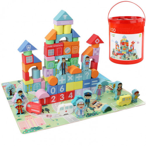 Дерев'яні кубики у відрі (100 деталей) арт. C 74255