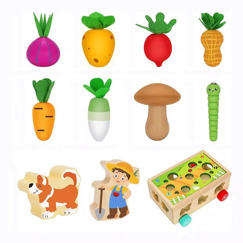 Дерев'яна розвиваюча іграшка 4в1 (сортер/грядка/черв'ячки/каталка) арт. C 71017