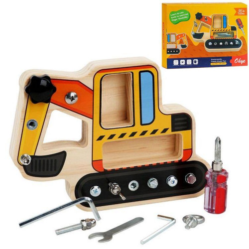 Дерев`яна розвиваюча гра 'Екскаватор' (болти, викрутка, ключ, шестигранник) арт. С 54685