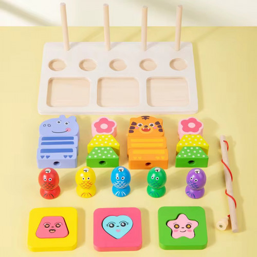 Дерев'яна логічна гра (піраміда, риболовля, вкладиші) арт. C 73332