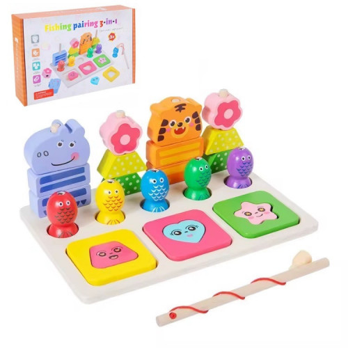 Дерев'яна логічна гра (піраміда, риболовля, вкладиші) арт. C 73332