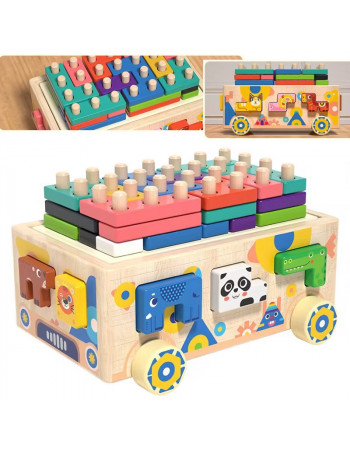 Дерев'яна розвиваюча іграшка 3в1 (сортер/геометрика/каталка) арт. C 71011