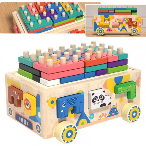 Дерев'яна розвиваюча іграшка 3в1 (сортер/геометрика/каталка) арт. C 71011