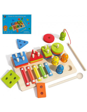 Дерев'яна іграшка 3 в 1 (ксилофон, сортер 'геометрика', магнітна рибалка) арт. C 74245