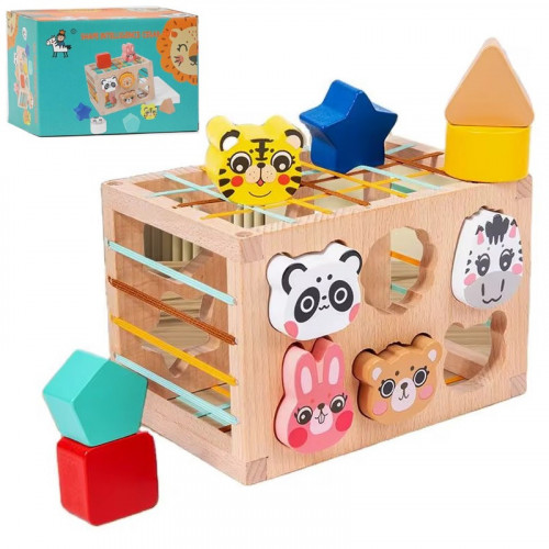 Дерев'яна розвиваюча іграшка (сортер з резинками і фігурами) арт. C 60392