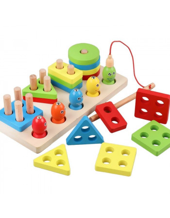 Дерев'яна іграшка 2 в 1 - сортер 'геометрика' та магнітна рибалка арт. 40426