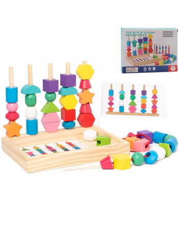 Дерев'яна логічна гра (піраміда з картками, шнурівка) арт. C 74318