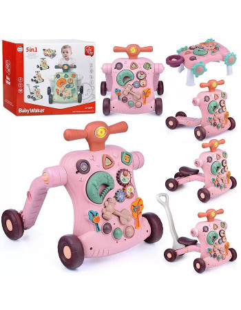 Багатофункціональна каталка 5 в 1 (столик, каталка, ходунки, велобіг, самокат) Baby Walker РОЖЕВІ арт. 999 M