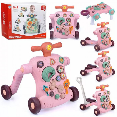 Багатофункціональна каталка 5 в 1 (столик, каталка, ходунки, велобіг, самокат) Baby Walker РОЖЕВІ арт. 999 M