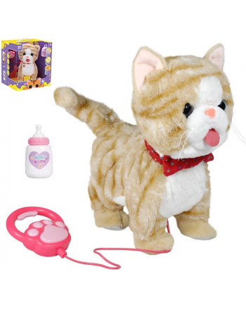 М'яка іграшка котик на повідку (ходить, облизує, співає, повторює) арт. 933-159 E
