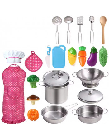 Ігровий набір металевого посуду з продуктами та фартухом арт. 168-95