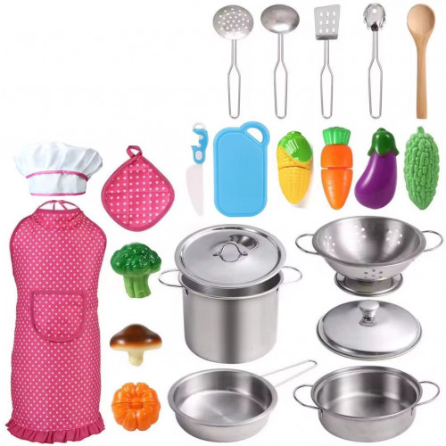 Ігровий набір металевого посуду з продуктами та фартухом арт. 168-95